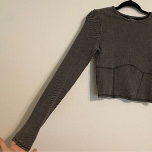NWT Wild Fable Ribbed Long Sleeve Grey Crop Top Size S